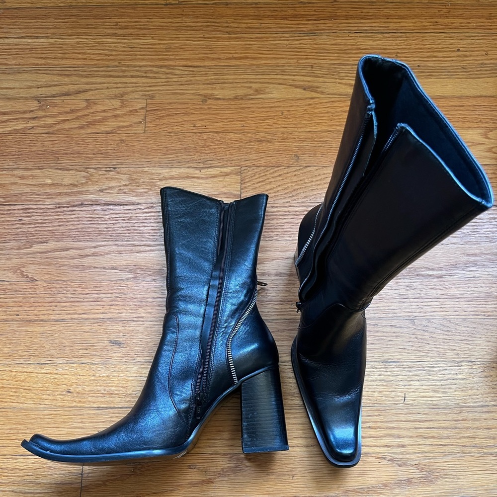 Western genuine leather black western boots